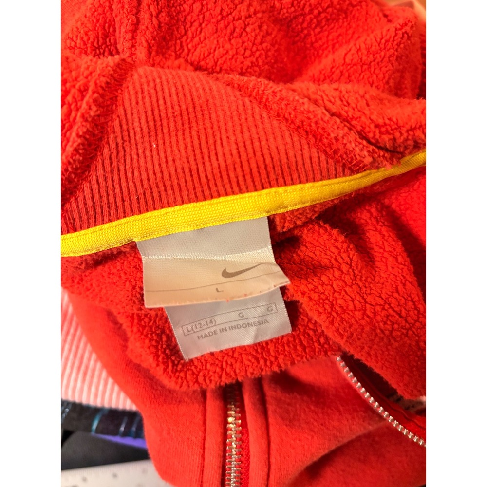 Y2K Nike Womens Full Zip Hoodie Orange Red Script Logo Fleece Sweatshirt Large - Picture 4 of 5